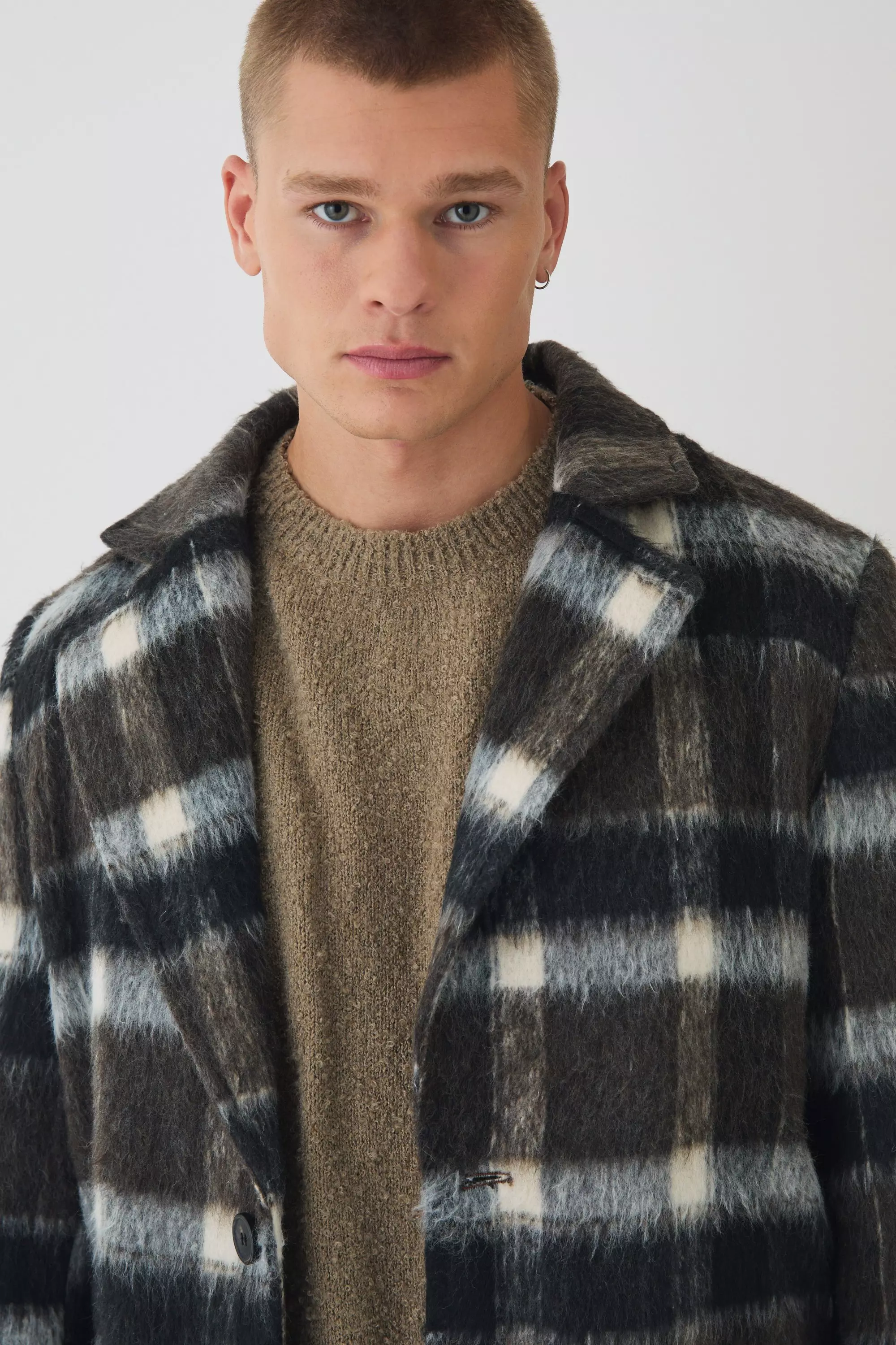 Brushed Check Overcoat In Brown alternative image
