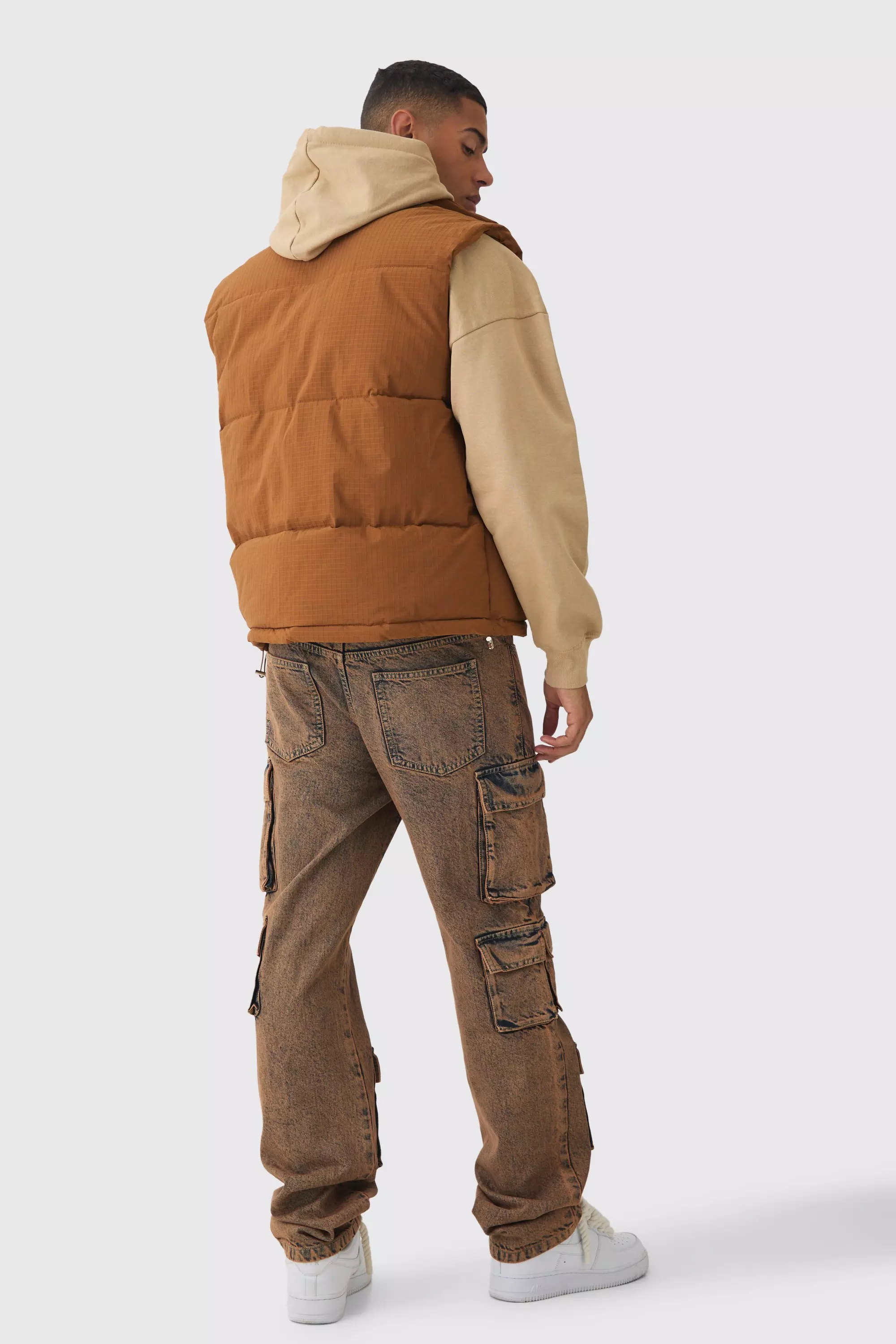 Man Tab Ripstop Funnel Neck Puffer Gilet In Tan alternative image