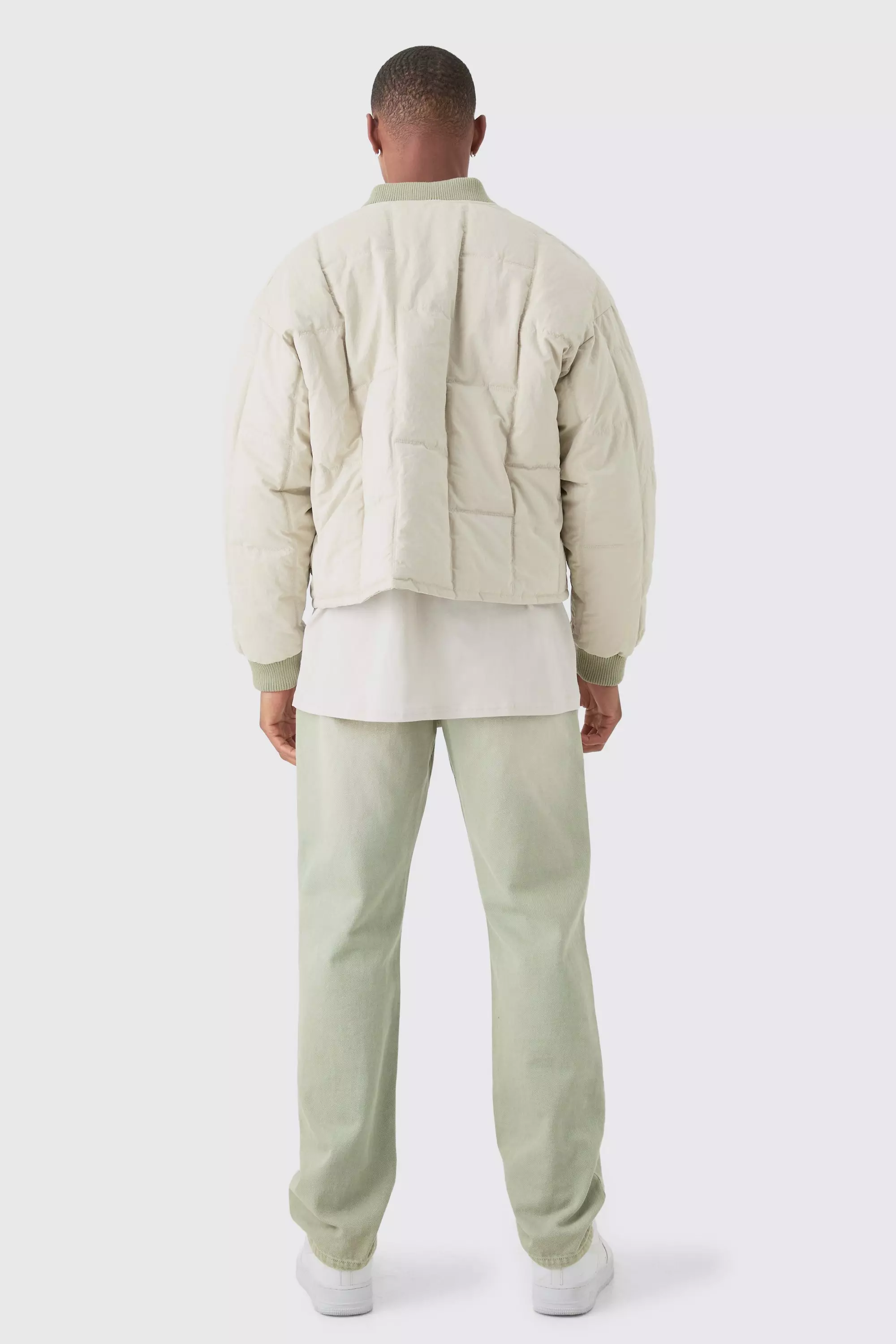 Boxy Quilted Bomber Jacket In Stone alternative image