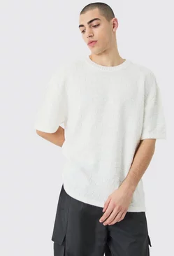 Oversized Textured Knit T-shirt In White White