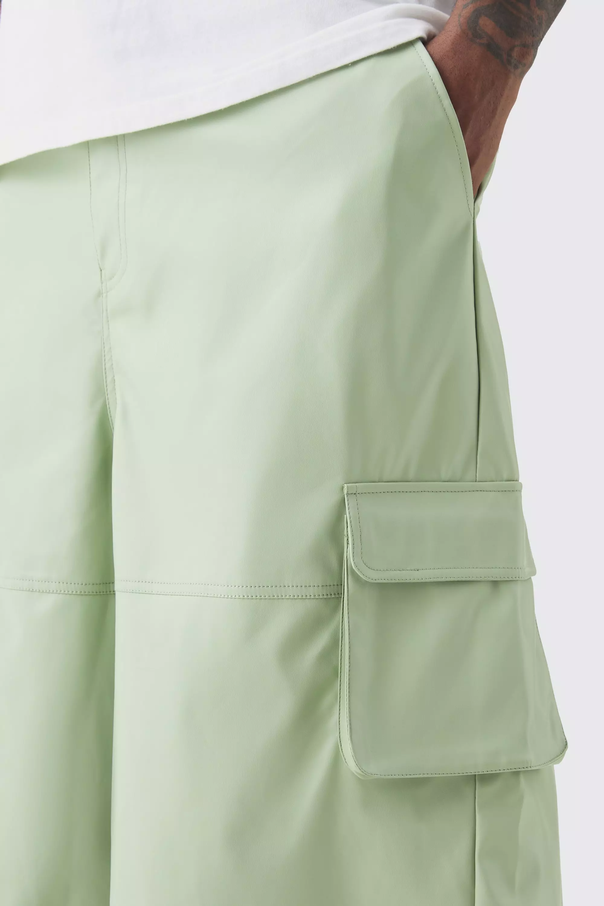 Sage Plus PU Cargo Joggingbroek Met Tailleband alternatieve afbeelding
