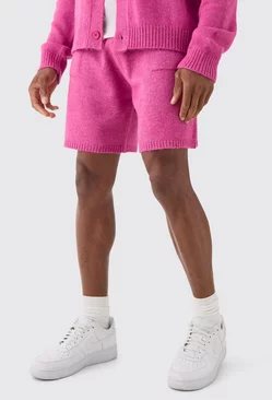 Pink Relaxed Brushed Knit Short In Dark Pink