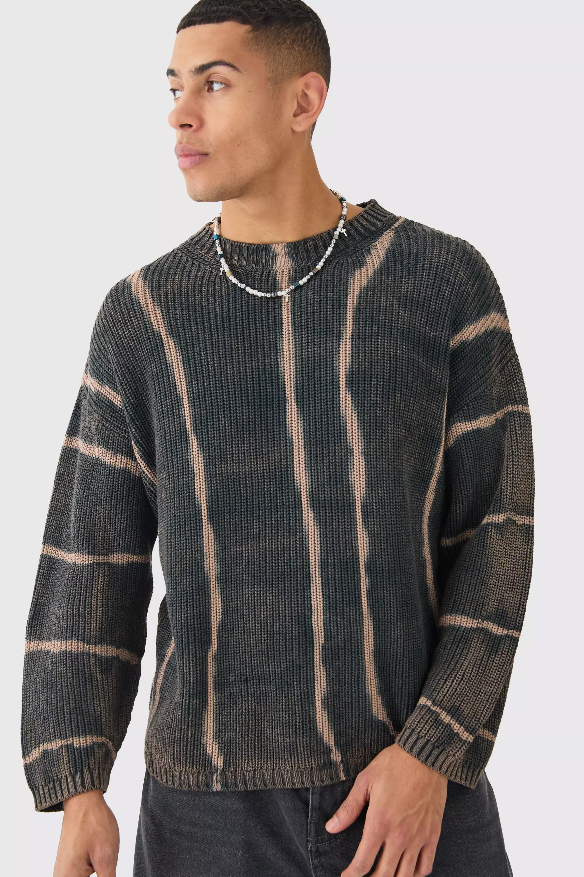 Oversized Boxy Stone Wash Jumper In Charcoal Charcoal
