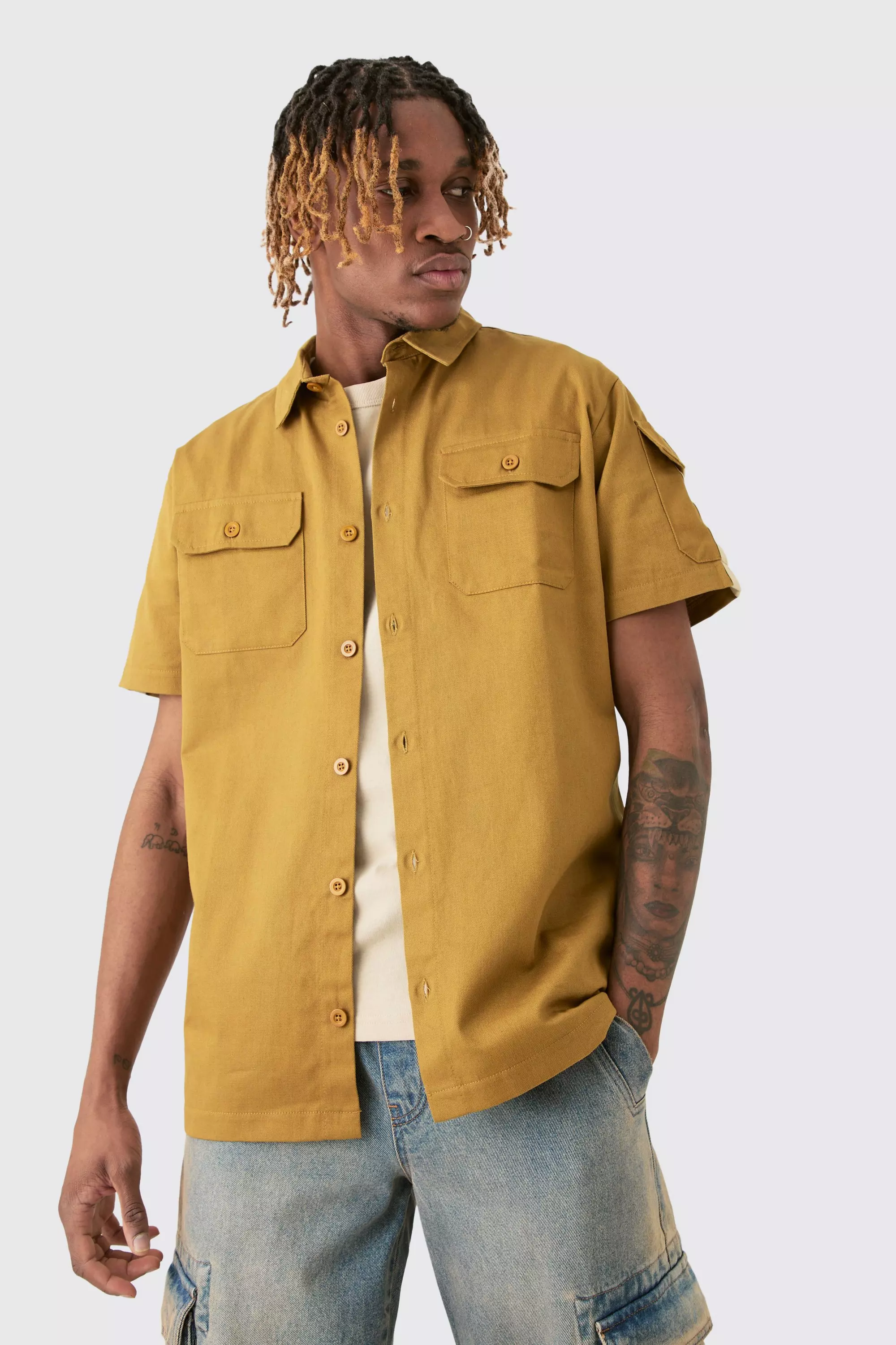 Tall Regular Panel Twill Shirt Brown