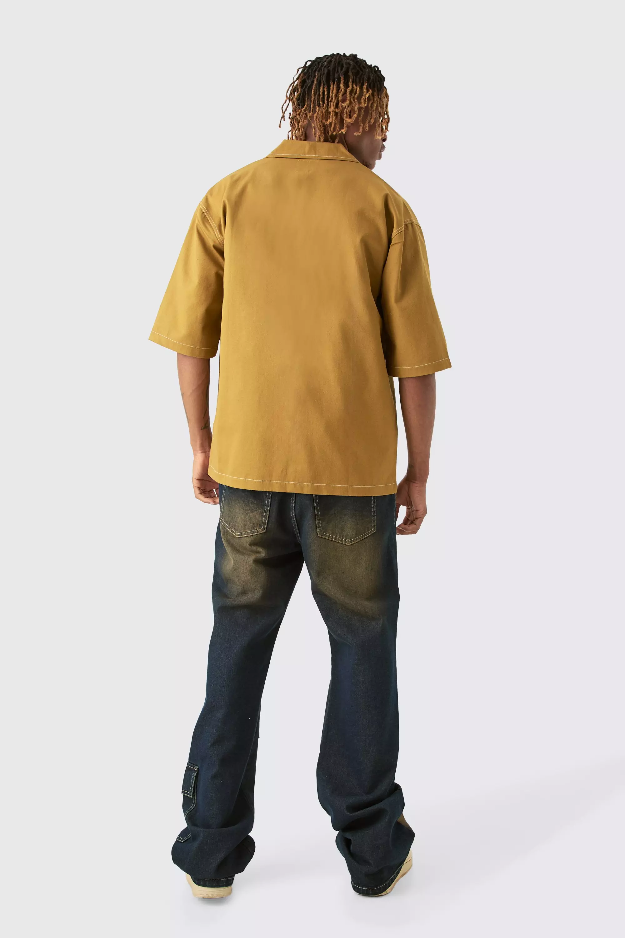 Brown Tall Twill Drop Revere Contrast Stitch Shirt alternative image