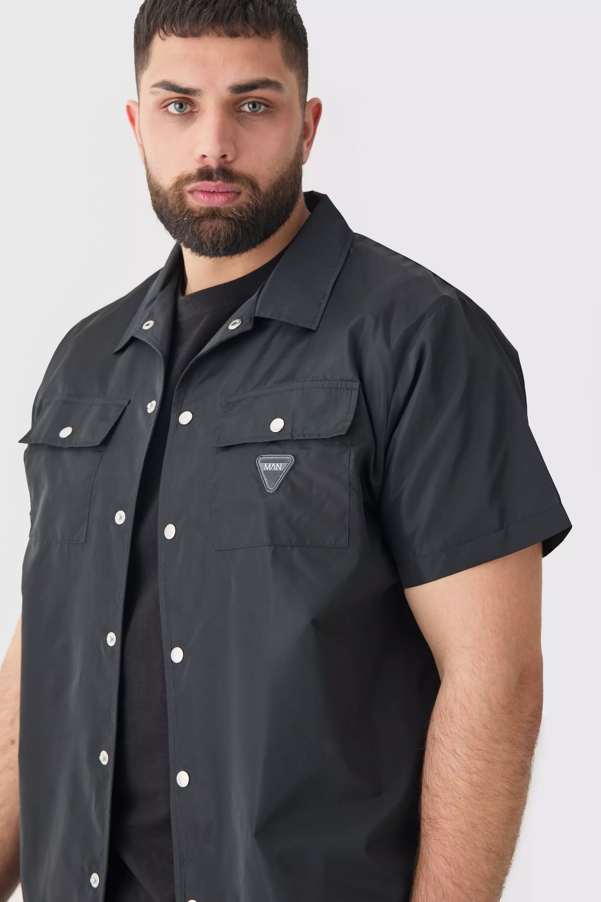 Black Plus Regular Patch Pocket Nylon Man Overshirt alternative image
