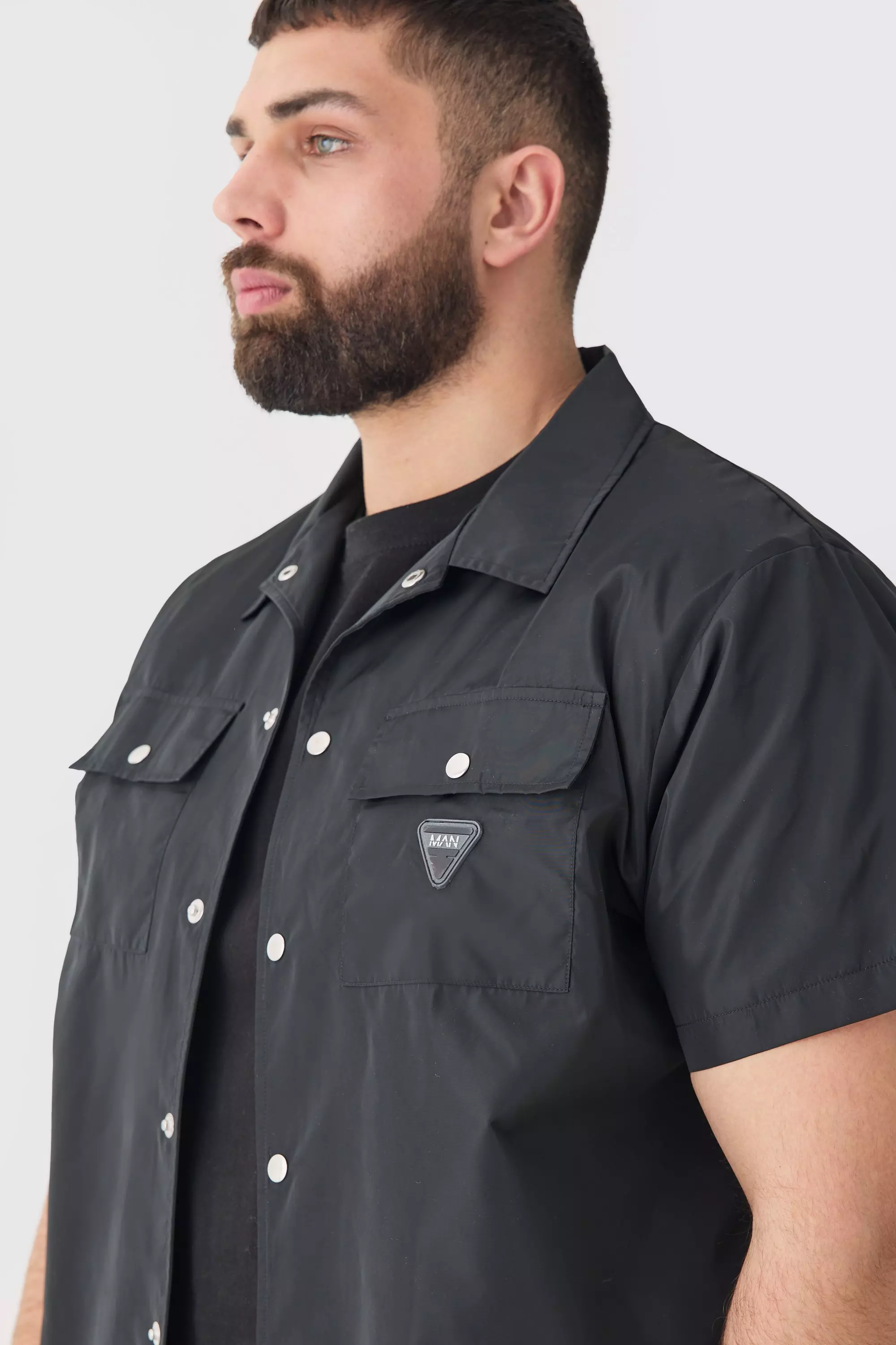 Black Plus Regular Patch Pocket Nylon Man Overshirt alternative image
