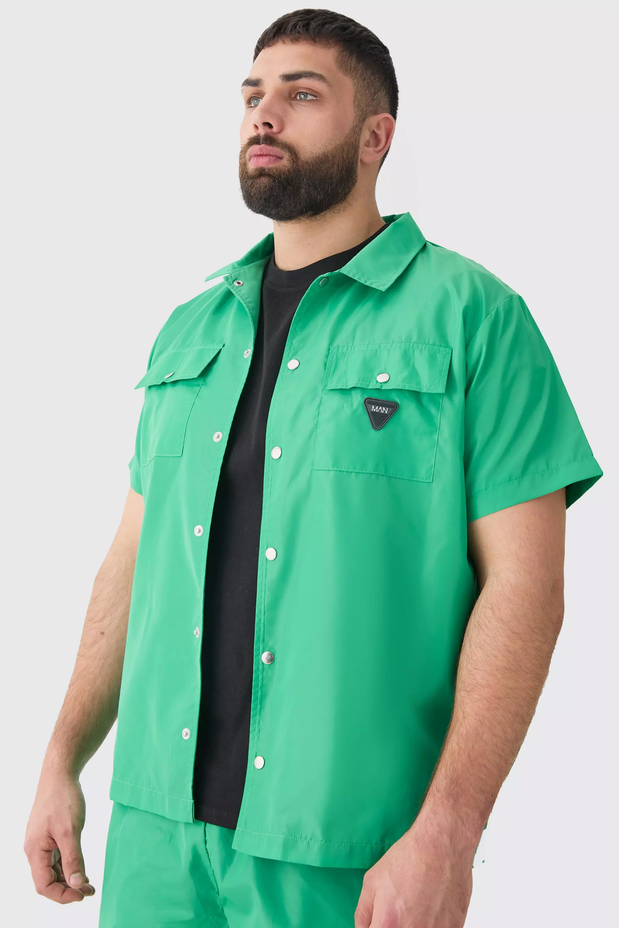 Green Plus Regular Patch Pocket Nylon Man Shirt Jacket alternative image