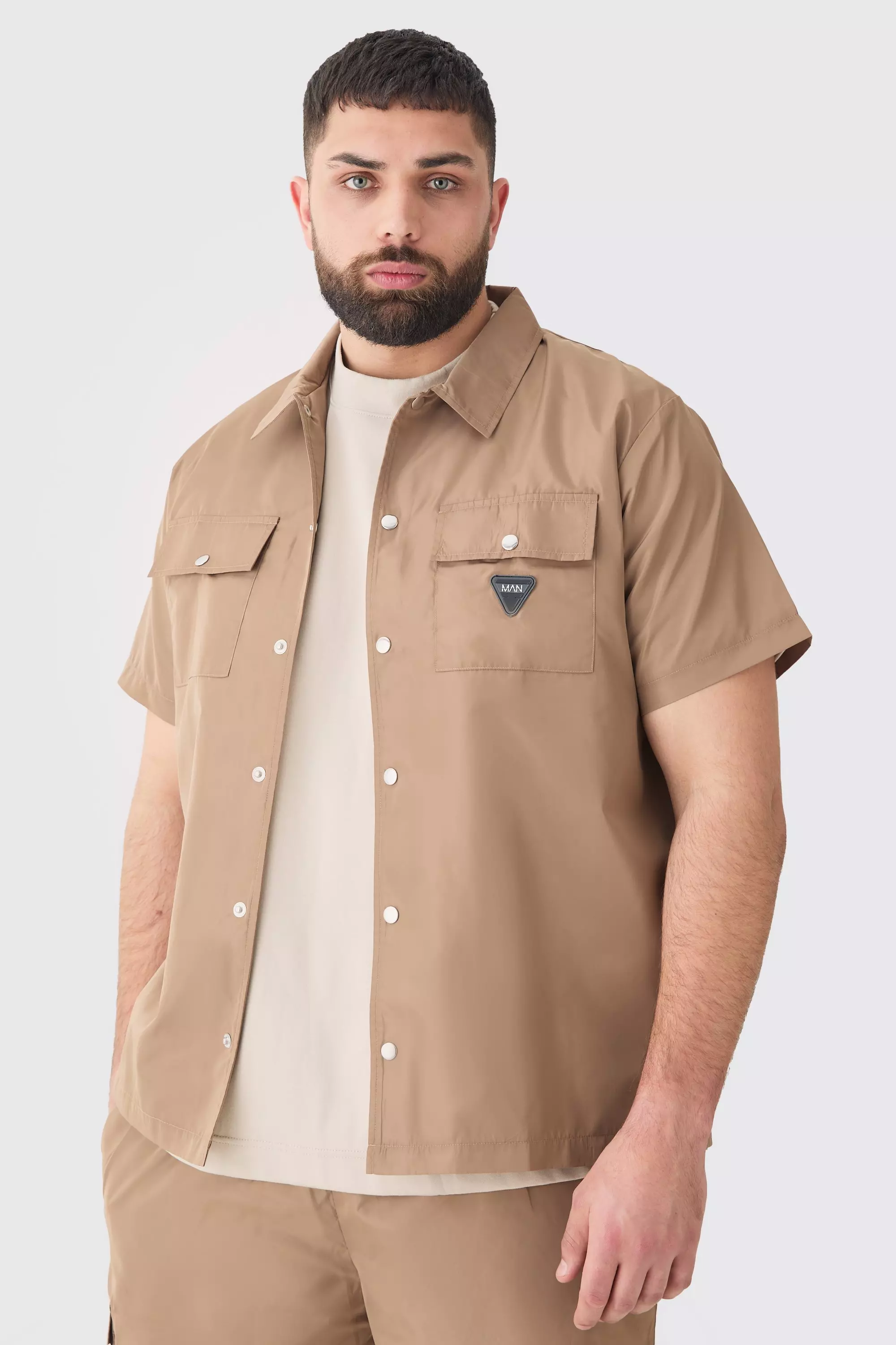 Plus Man Overshirt mit Nylon-Detail, Taupe alternatives Bild