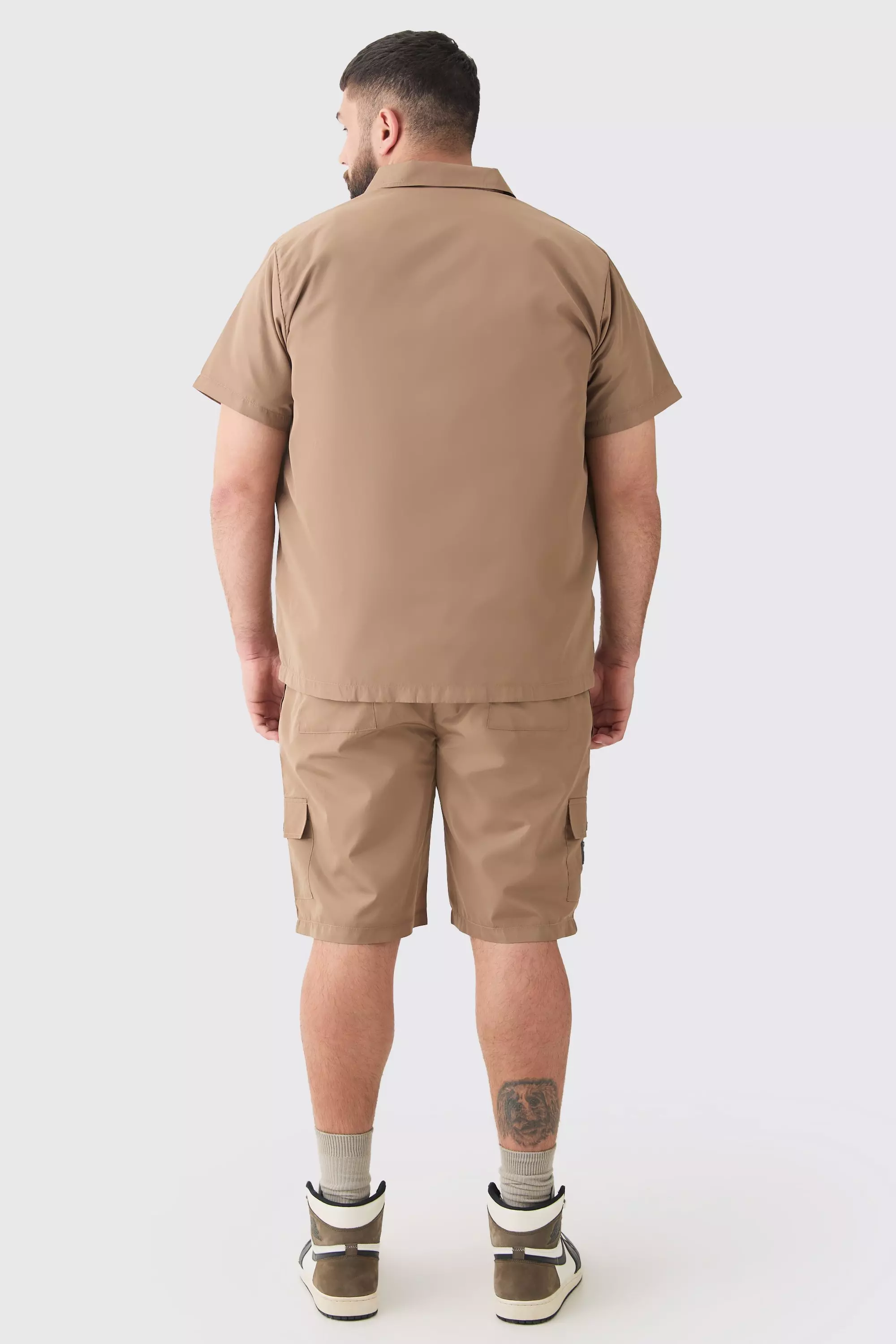 Plus Man Overshirt mit Nylon-Detail, Taupe alternatives Bild
