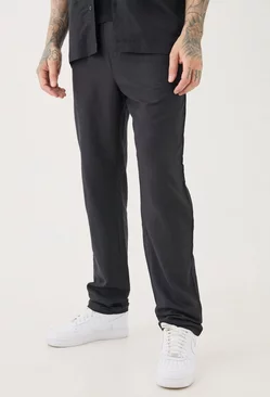 Black Tall Elasticated Waist Tapered Linen Trouser In Black