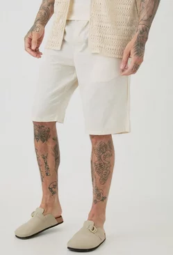 Tall Elasticated Waist Linen Comfort Shorts In Natural Natural