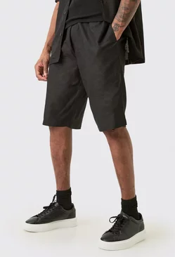 Tall Elasticated Waist Linen Comfort Shorts In Black Black