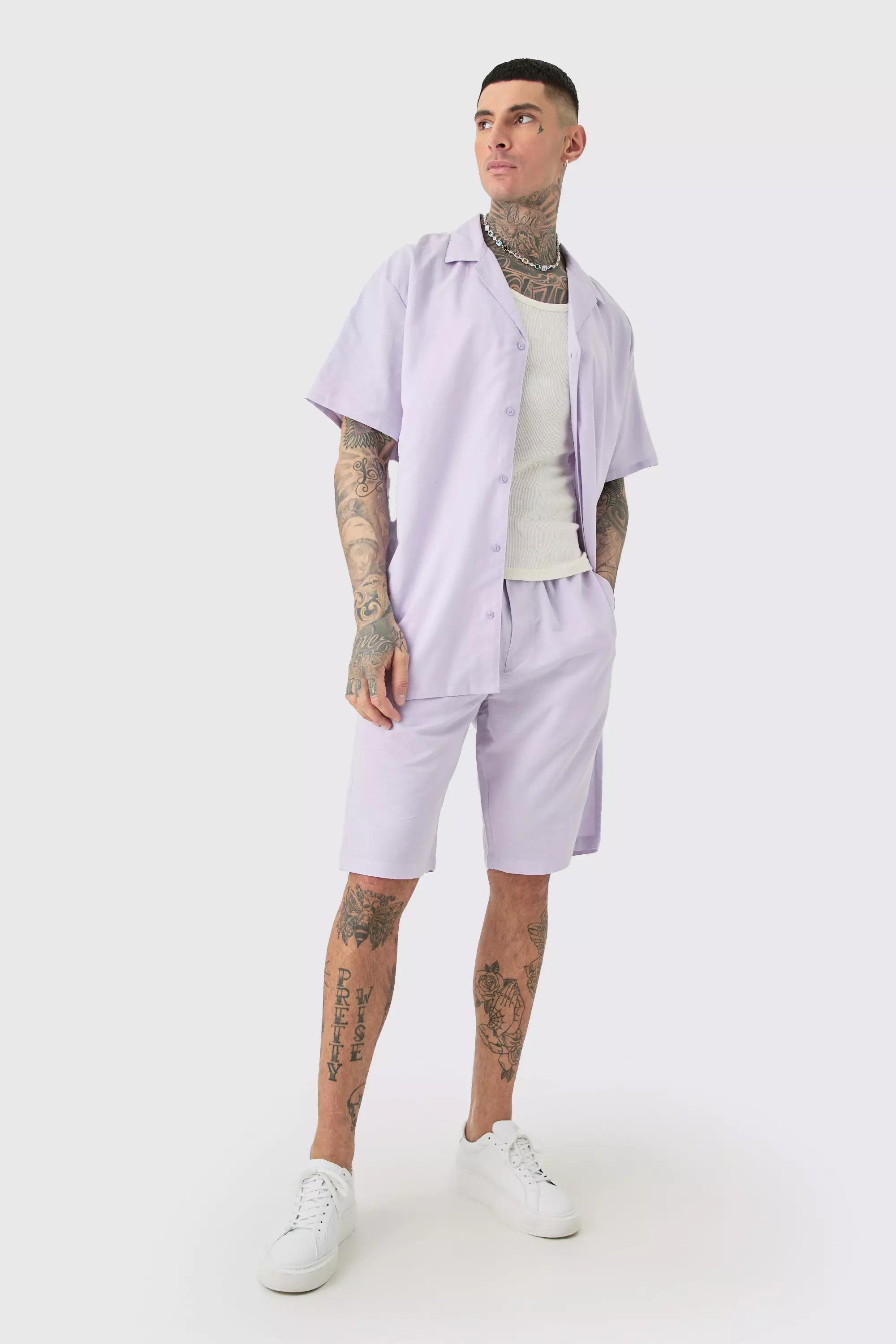 Tall Oversize Leinen-Hemd & Shorts in Lila, Lilac alternatives Bild