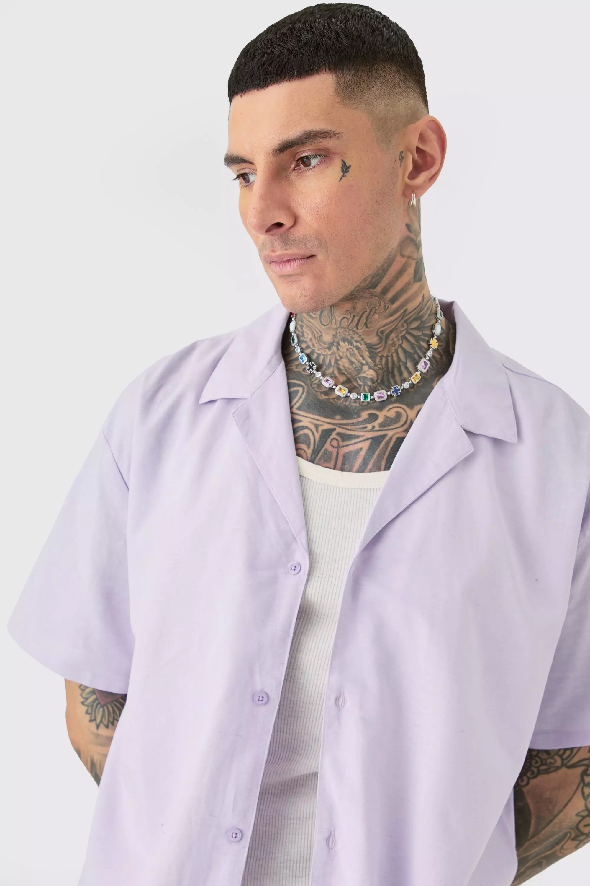 Tall Oversize Leinen-Hemd & Shorts in Lila, Lilac alternatives Bild