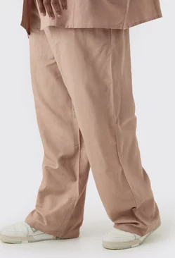 Plus Elasticated Waist Relaxed Linen Trouser In Taupe Taupe