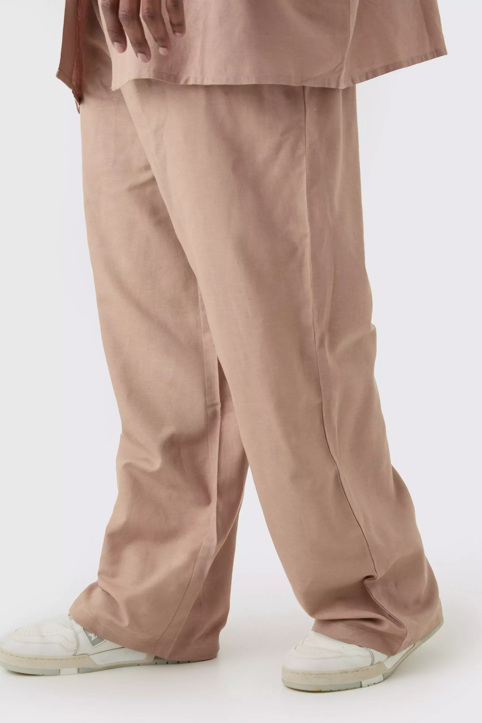 Plus Elasticated Waist Relaxed Linen Trouser In Taupe Taupe