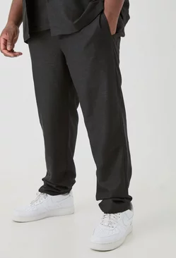 Black Plus Elasticated Waist Tapered Linen Trouser In Black