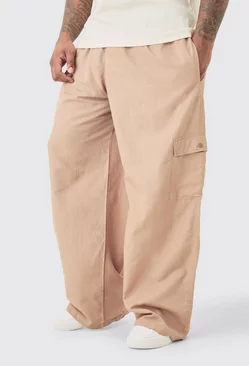 Plus Elasticated Waist Oversized Linen Cargo Trouser In Taupe Taupe