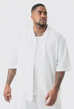 Plus Linen Drop Revere Shirt In White White