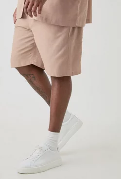 Plus Elasticated Waist Linen Comfort Shorts In Taupe Taupe