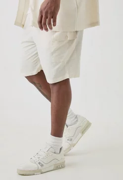 Plus Elasticated Waist Relaxed Linen Cargo Shorts In Natural Natural