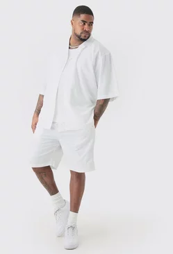 White Plus Drop Revere Linen Drop Revere Shirt & Short Set In White