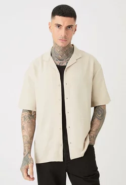 Tall Short Sleeve Drop Revere Linen Shirt In Natural Natural