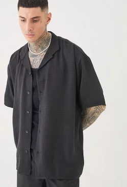 Tall Short Sleeve Oversized Linen Shirt In Black Black