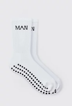 Man Active Training Grip Crew Socks White