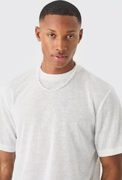 White Regular Fit Sheer Knitted Slub T-shirt
