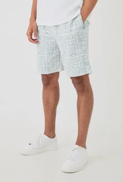 Relaxed Fit Mid Length Jacquard Short Blue