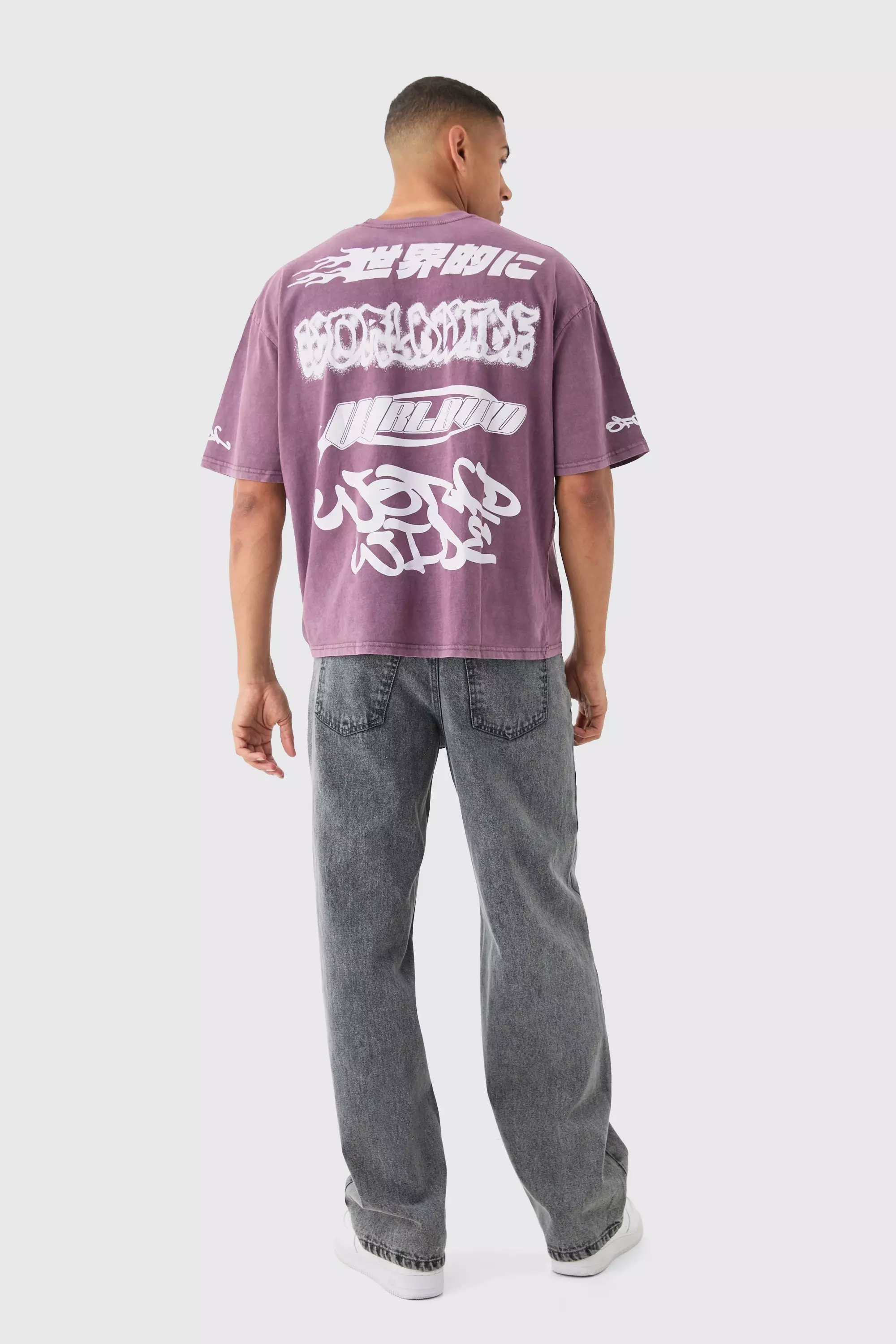 Kastiges Oversize T-Shirt mit Moto-Print, Brown alternatives Bild