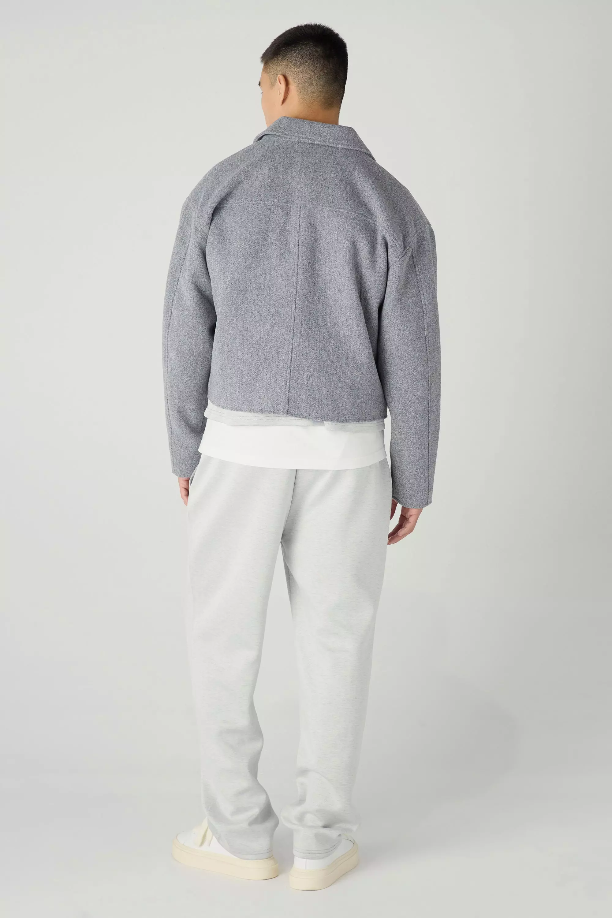Boxy Collared Harrington Jacket In Grey alternative image