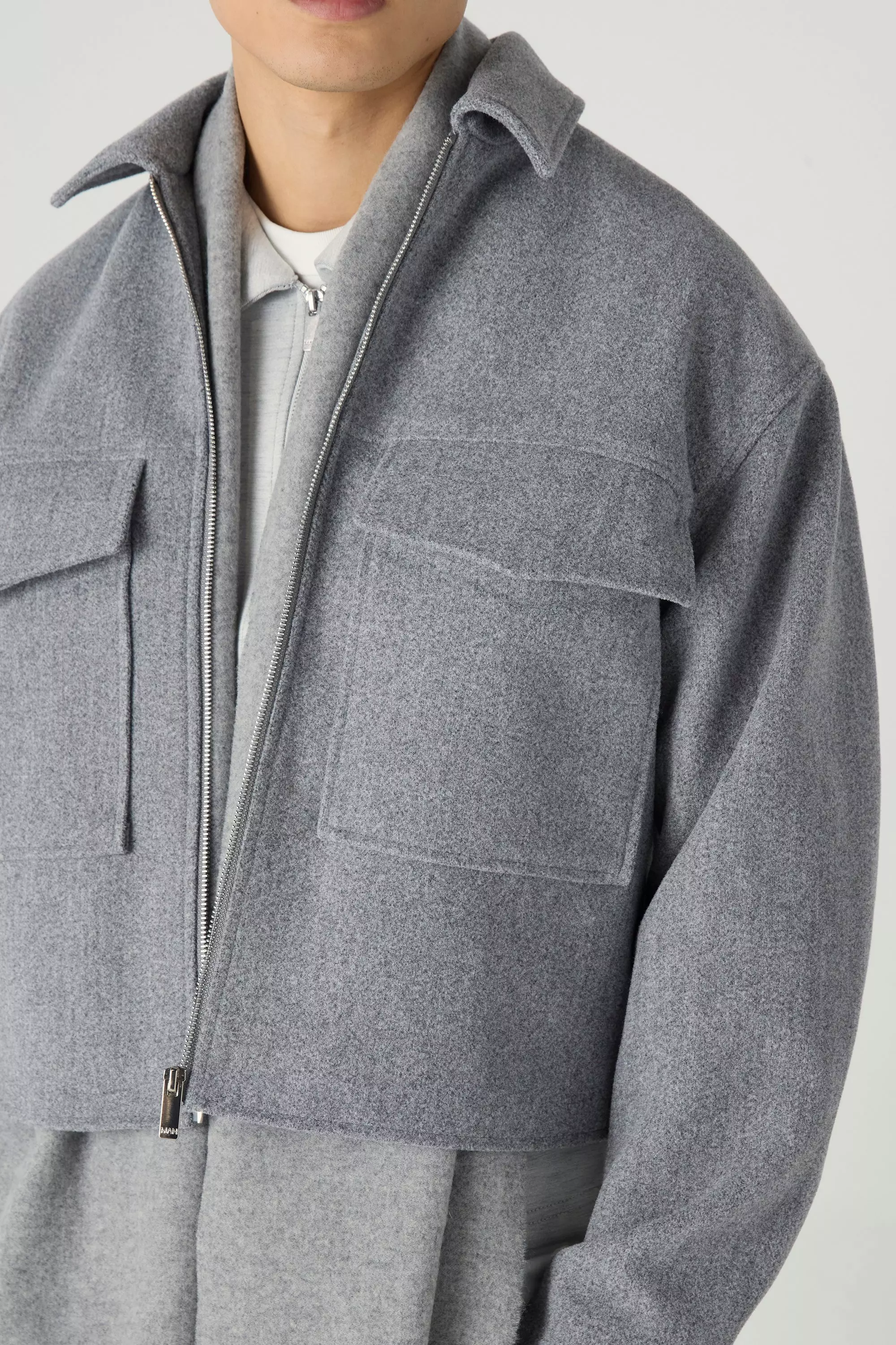 Boxy Collared Harrington Jacket In Grey alternative image