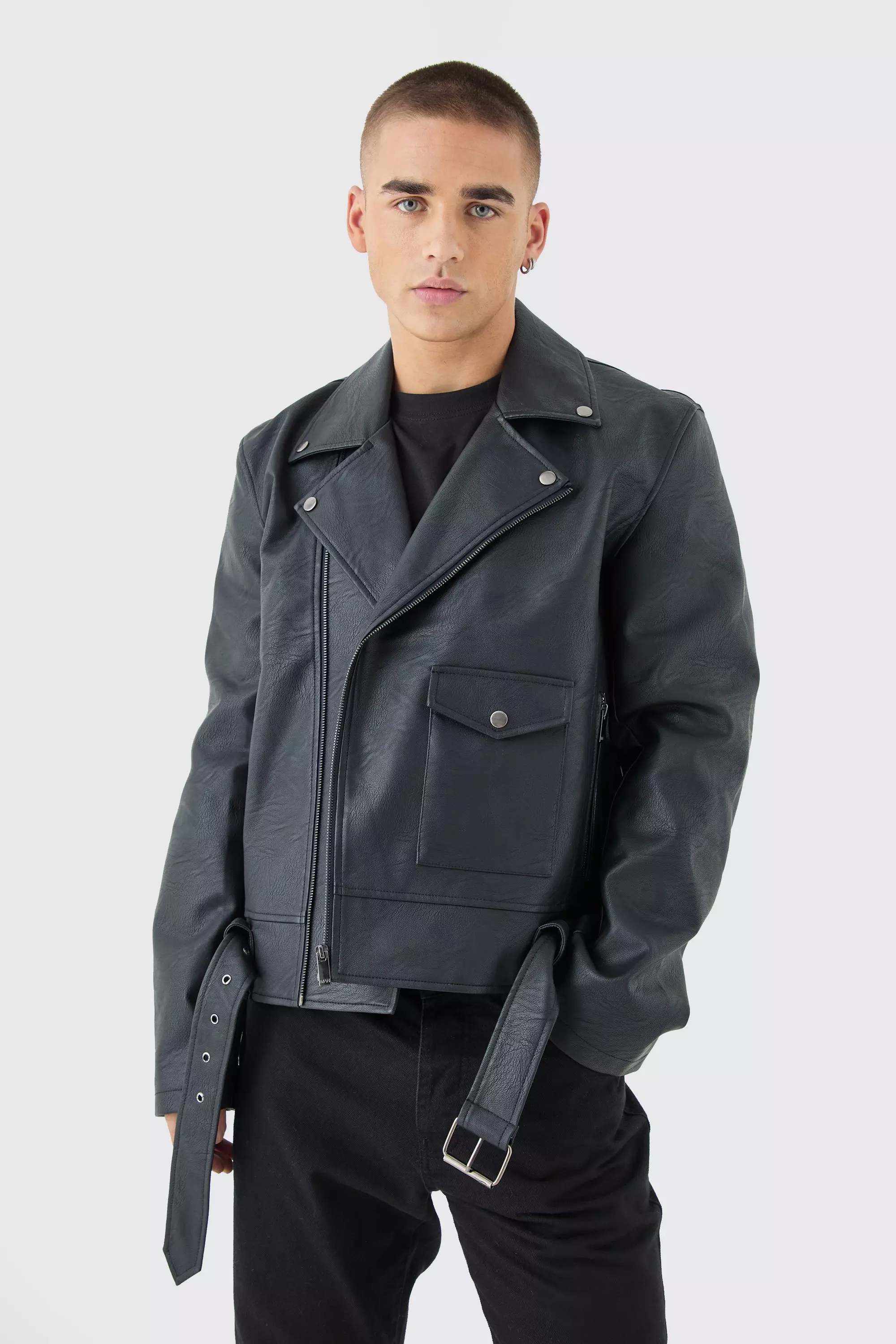 Pu Biker Jacket In Black Black