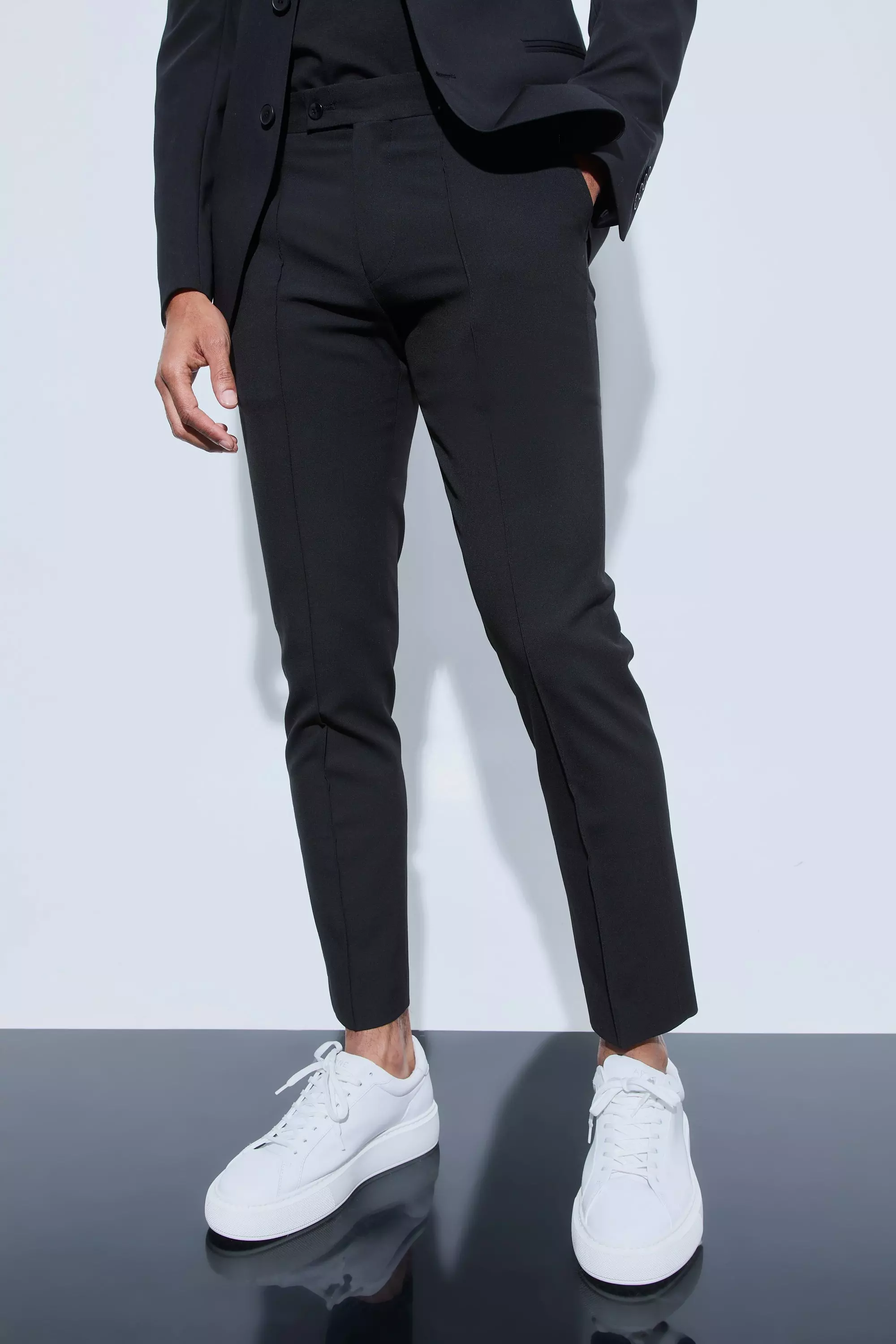 Skinny Fit Cropped Suit Trousers Black