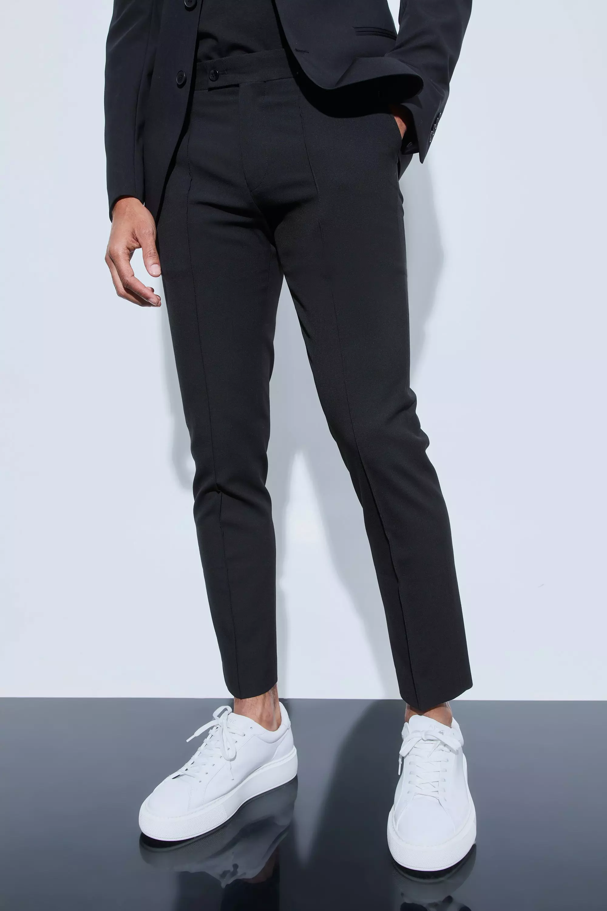 Black Skinny Fit Cropped Suit Trousers