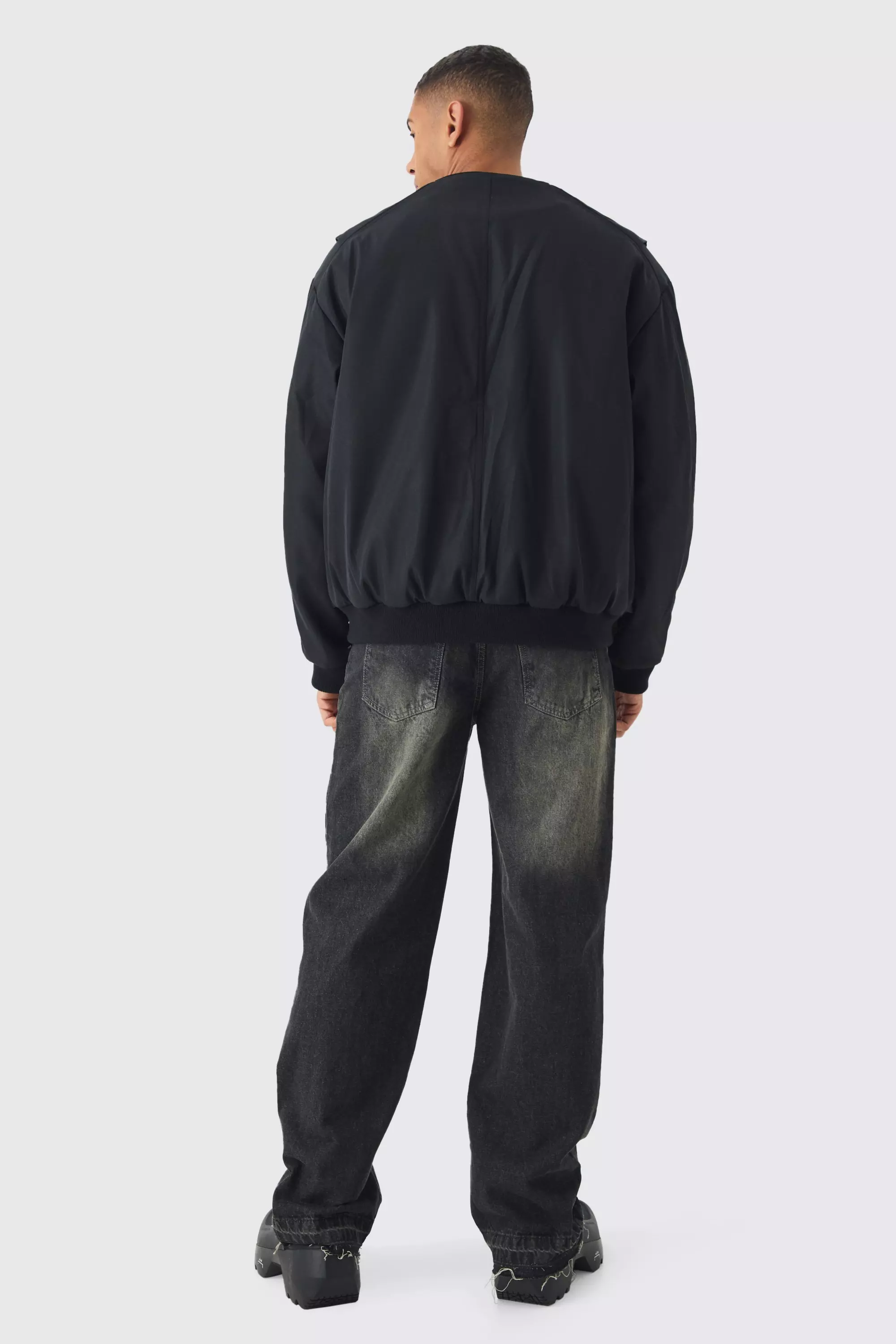 Faux Layer Utility Vest Bomber Jacket In Black alternative image