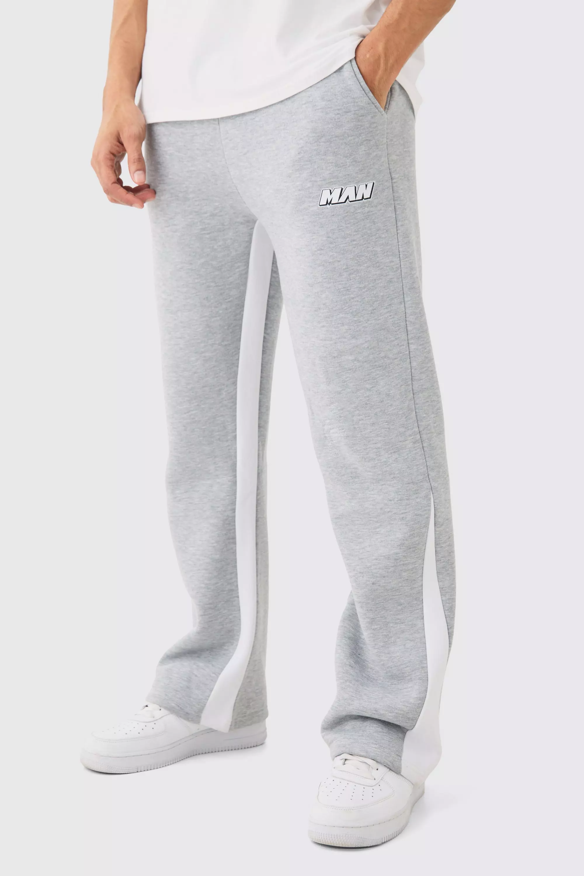 Man Gusset Contrast Stitch Sweatpants Grey marl