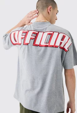 Grey Official Large Printed Oversized Extended Neck T-shirt