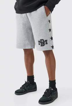 Star Printed Relaxed Fit Long Shorts Grey