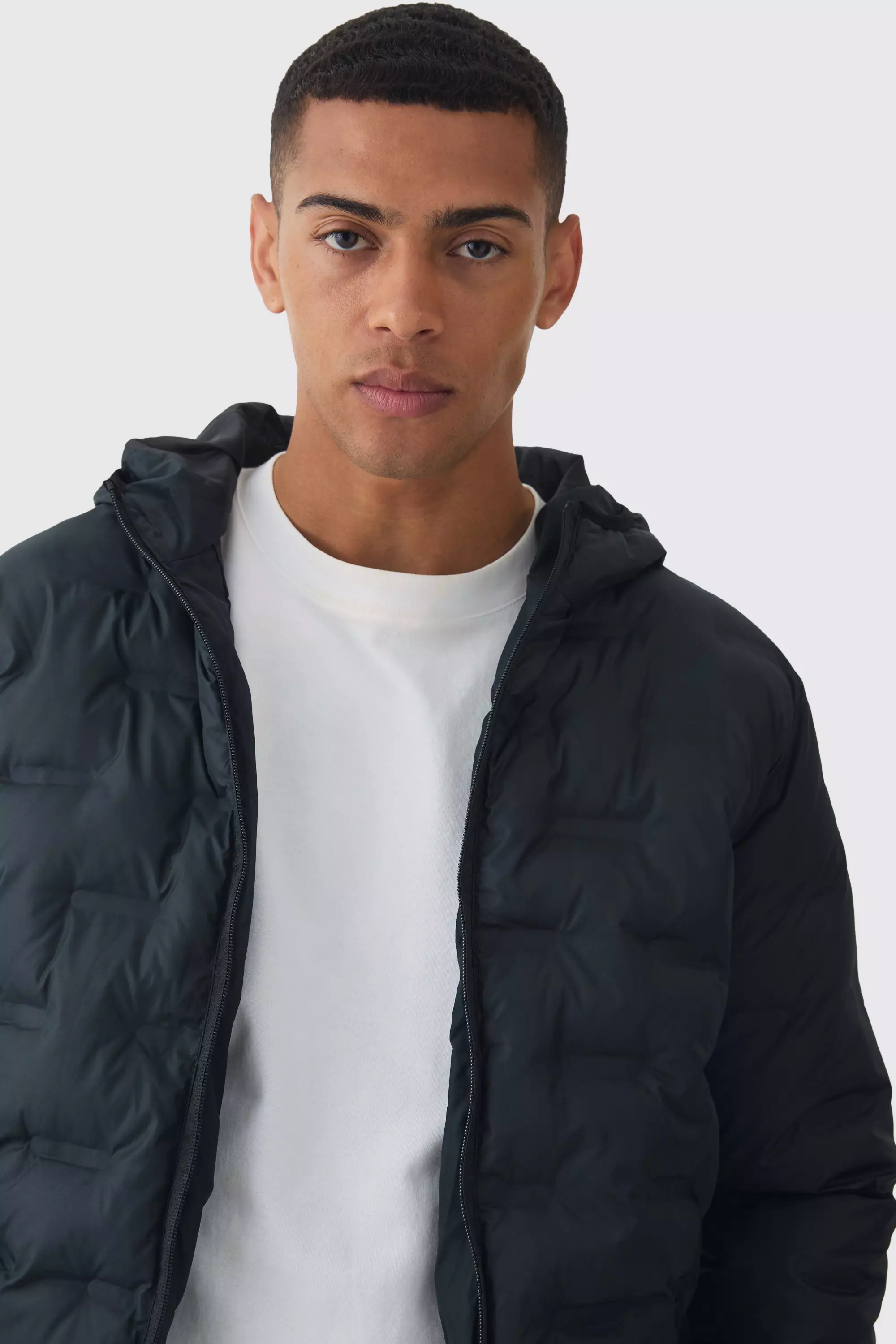 Hooded Heat Seal Quilted Jacket In Black alternative image