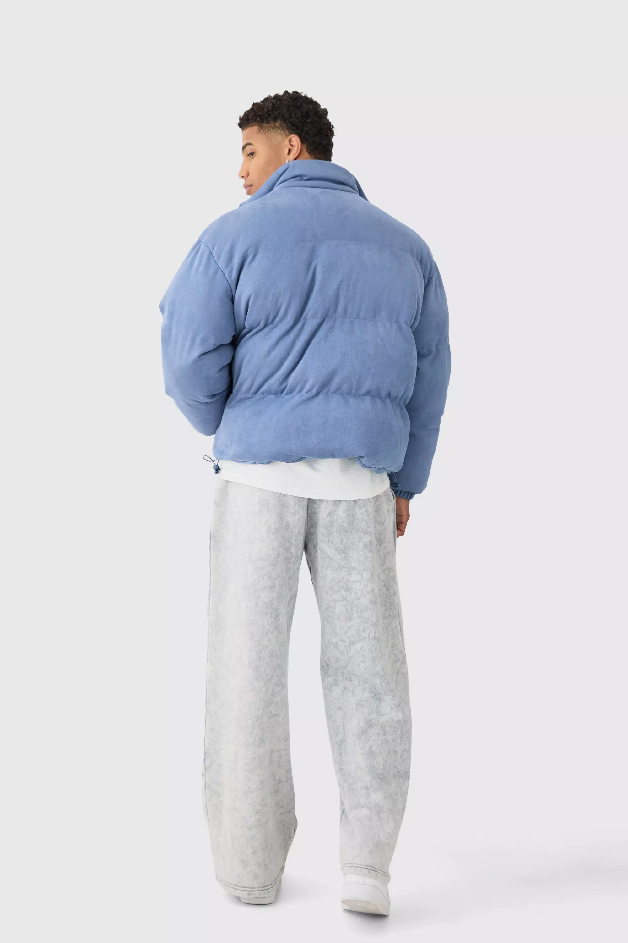 Faux Suede Funnel Neck Puffer Coat In Blue alternative image