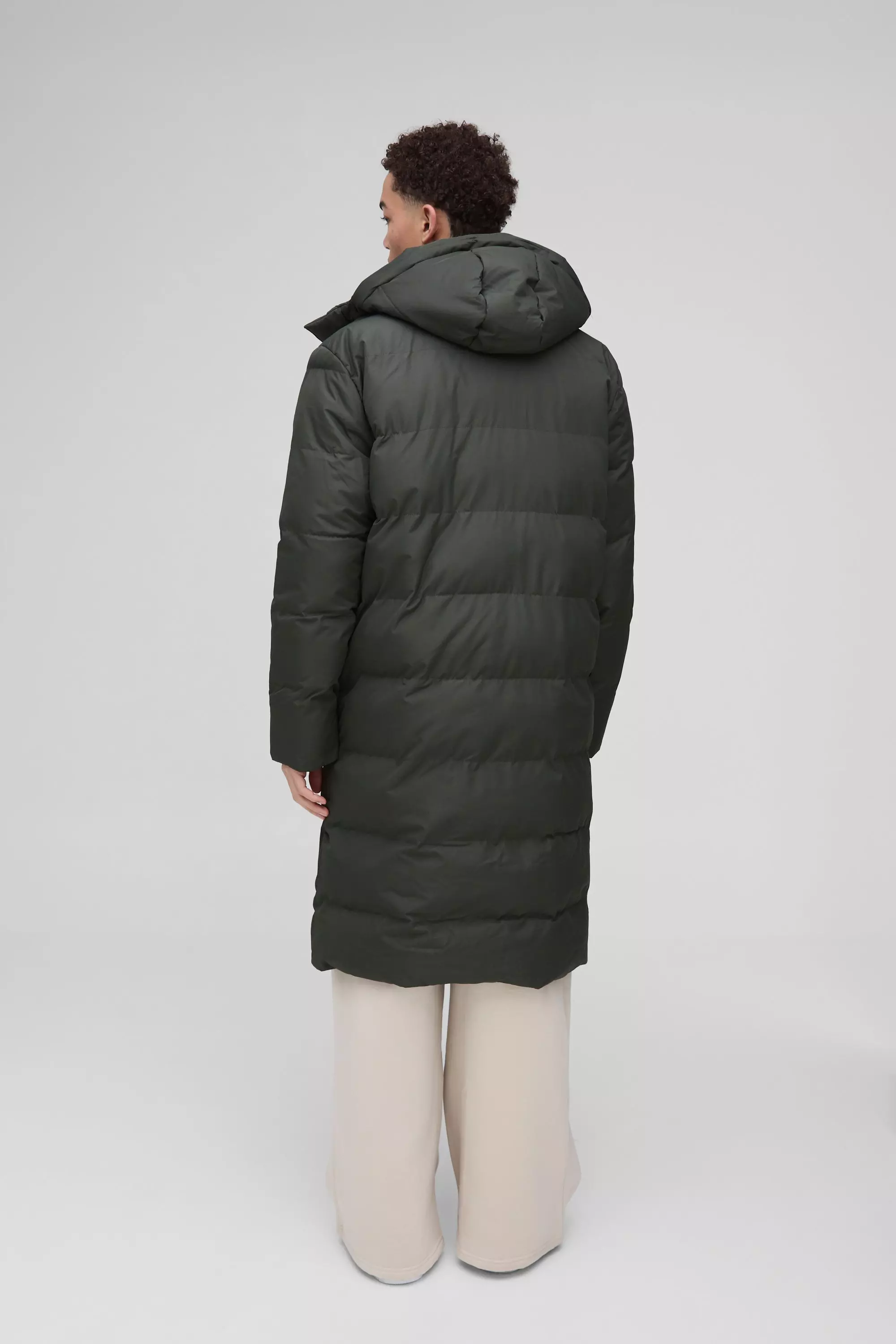 Longline Hooded Puffer Coat In Khaki alternative image