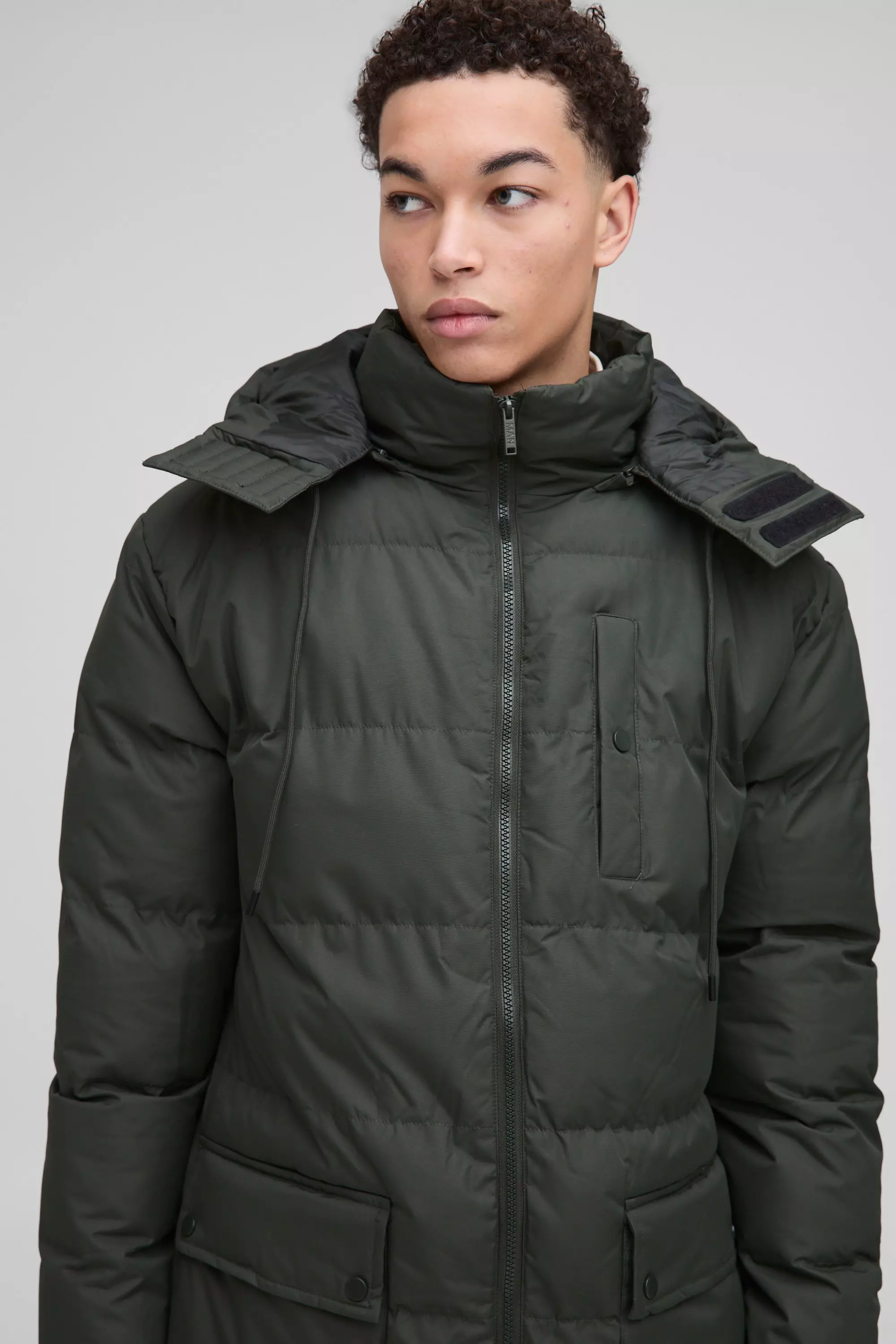 Longline Hooded Puffer Coat In Khaki alternative image