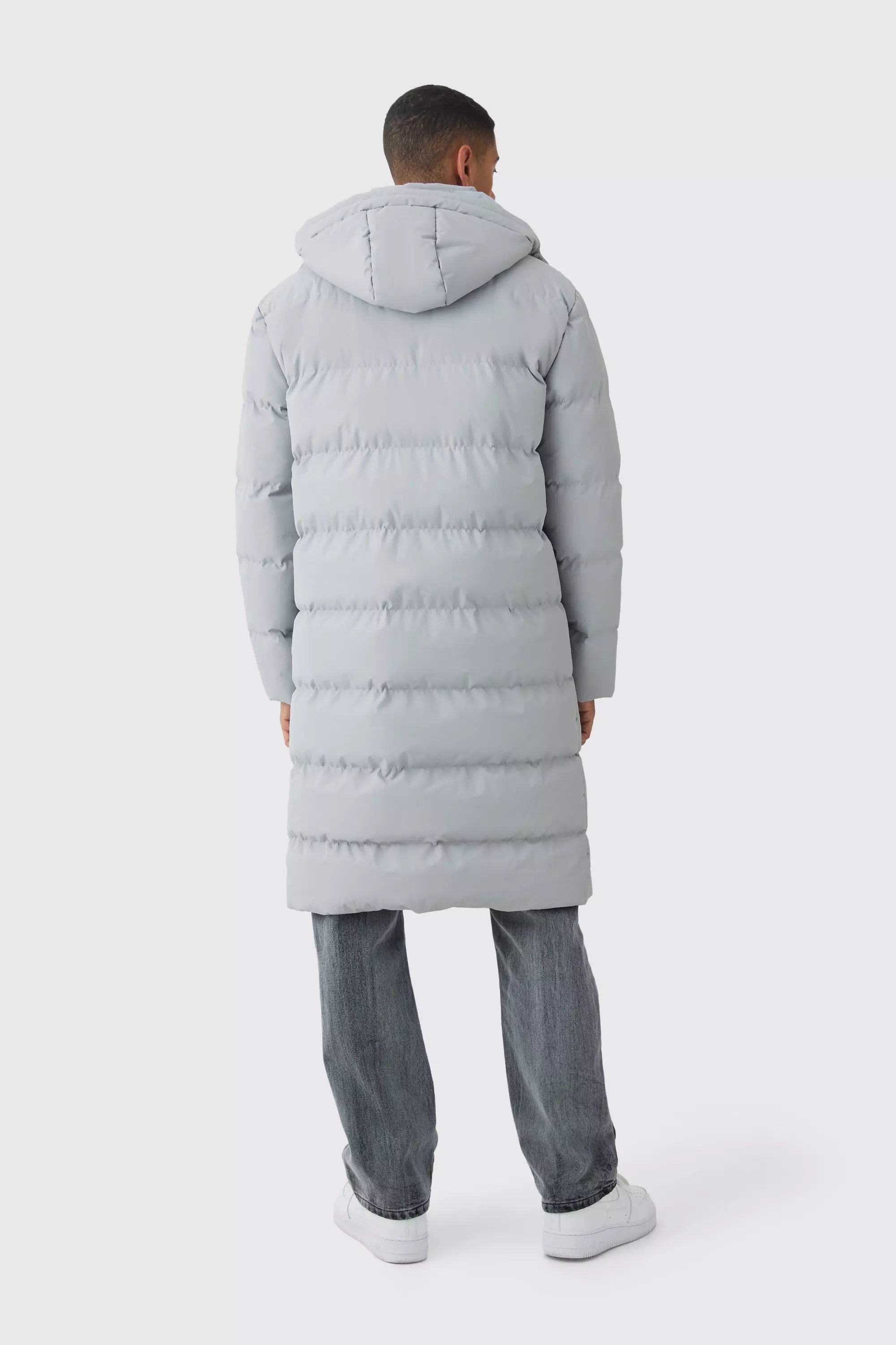 Grey marl Longline Hooded Puffer Coat In Grey alternative image