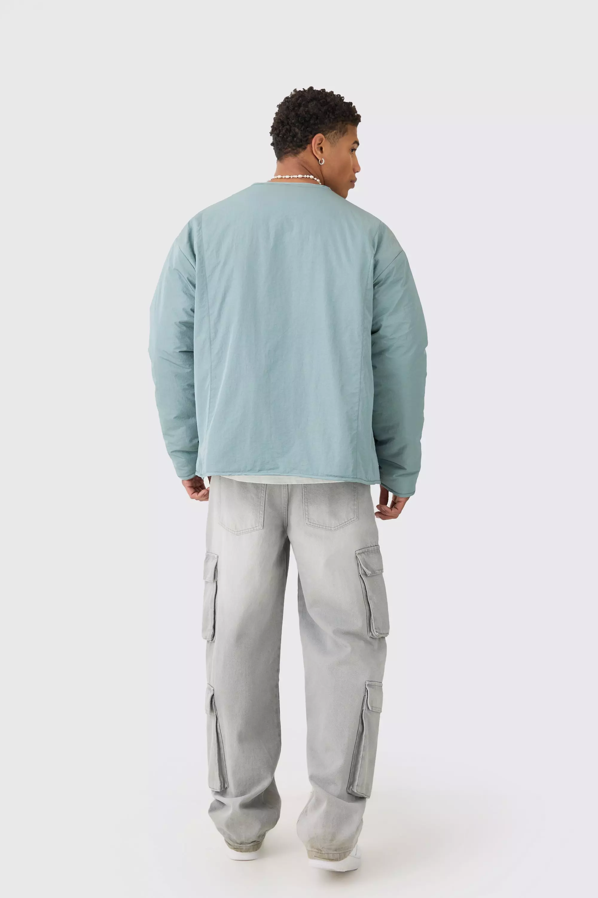 Kragenlose Oversize Bomberjacke in Smok-Optik, Slate alternatives Bild
