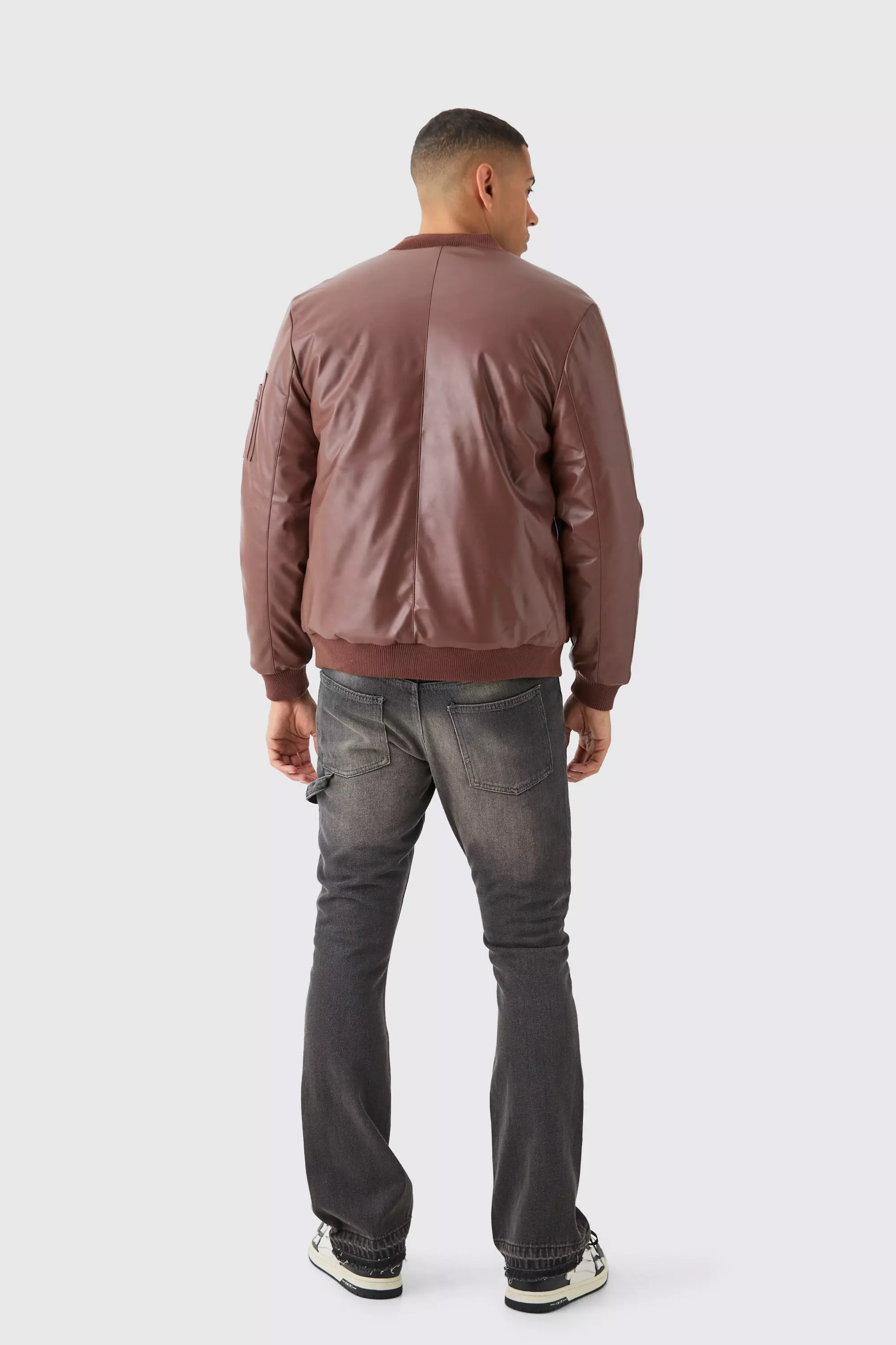 Padded PU Ma1 Bomber Jacket In Chocolate alternative image