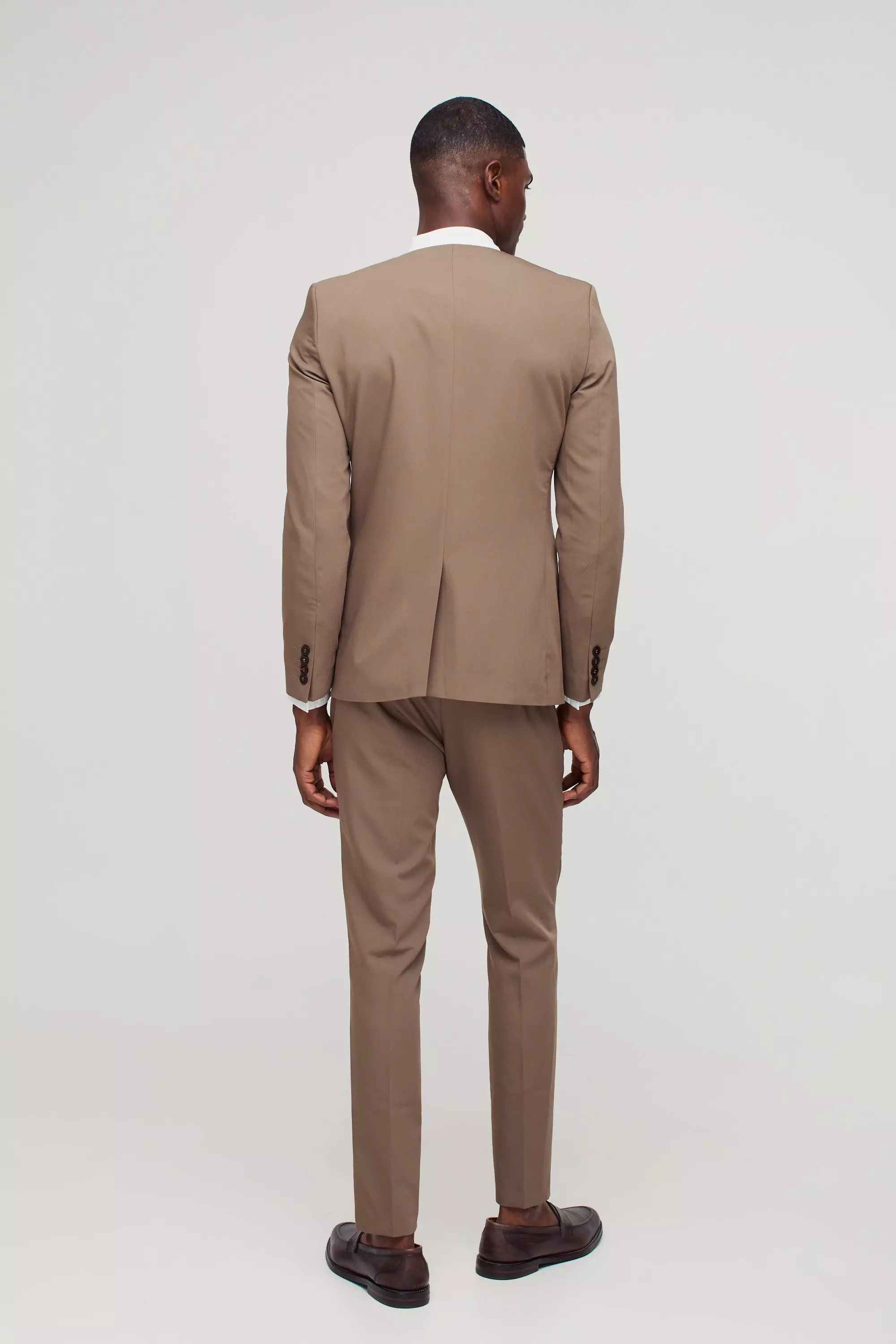 Khaki Skinny Fit Collarless Single Breasted Blazer alternative image